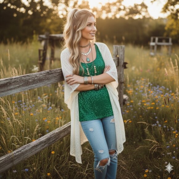 🌿Sparkling Green Sequin Tank Top by New York & Company - Medium - Picture 9 of 11